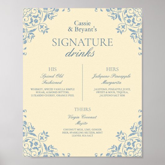  Butter Yellow Wedding Signature Drinken Poster (Voorkant)