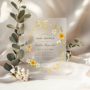 Butter Yellow Wildflower Coquette boog Baby shower Acryl Uitnodigingen