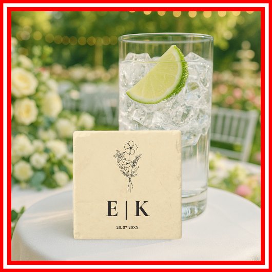 Butter Yellow Wildflower Monogram Wedding Stenen Onderzetter