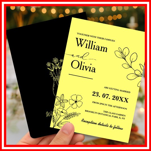 Butter Yellow Wildflower Wedding Kaart