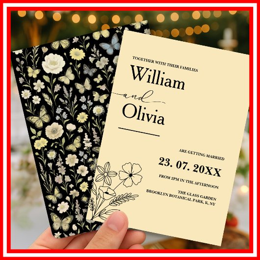 Butter Yellow Wildflower Wedding Kaart