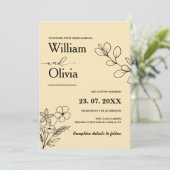 Butter Yellow Wildflower Wedding Kaart (Staand voorkant)