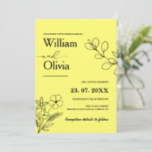 Butter Yellow Wildflower Wedding Kaart (Staand voorkant)