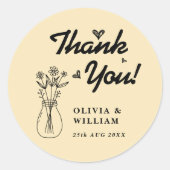Butter Yellow Wildflower Wedding Thank You Ronde Sticker (Voorkant)
