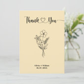 Butter Yellow Wildflowers Floral Photo Wedding Bedankkaart (Staand voorkant)