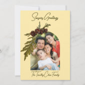 Butter Yellow with Ferns & Cones Seasons Greetings Feestdagenkaart (Voorkant)