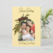 Butter Yellow with Ferns & Cones Seasons Greetings Feestdagenkaart (Staand voorkant)