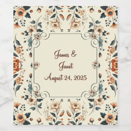 Buttercream Floral  Wijn Etiket (Enkel label)