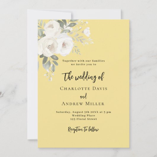 Buttercream geel witte rozen bruiloft kaart (Voorkant)