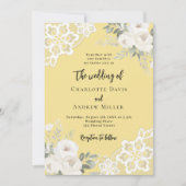 Buttercream geel witte rozen kant bruiloft kaart (Voorkant)