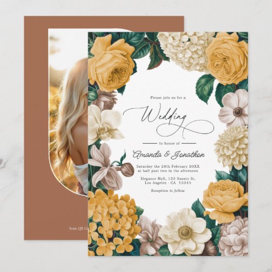 Buttercream, Soft Marigold & Blush Taupe Wedding Kaart (Voorkant / Achterkant)