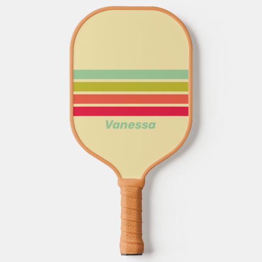 Buttercream Whisper Across Gestreept met Naam Pickleball Paddle (Voorkant)