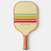 Buttercream Whisper Across Gestreept met Naam Pickleball Paddle (Achterkant)
