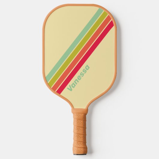 Buttercream Whisper Gestreept met naam Pickleball Paddle (Voorkant)