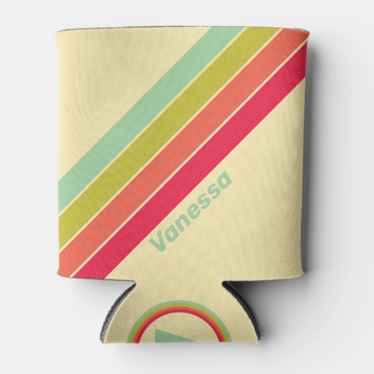 Buttercream Whisper Stripes met naam Blikjeskoeler (Voorkant)