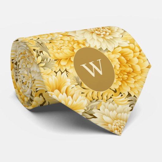 Buttercream Yellow Floral Monogram Stropdas (Opgerold)