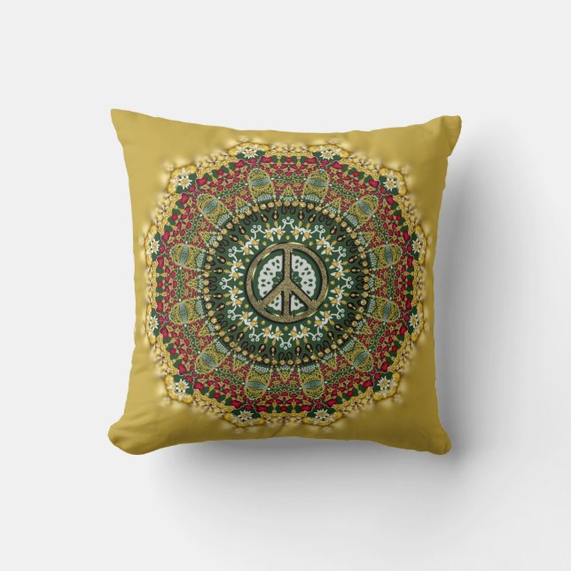 Buttercup Boho Mandala Peace Sign-ussen Kussen (Voorkant)
