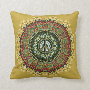 Buttercup Boho Mandala Peace Sign-ussen Kussen
