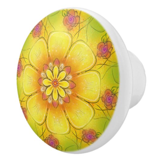 Buttercup en Rozen Keramische Kabinetknop Keramische Knop (Rechts)
