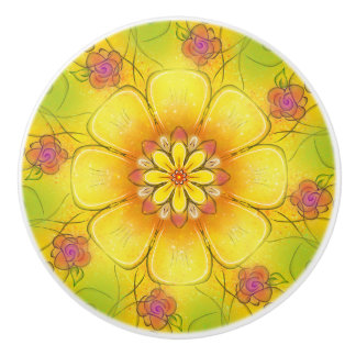 Buttercup en Rozen Keramische Kabinetknop Knop