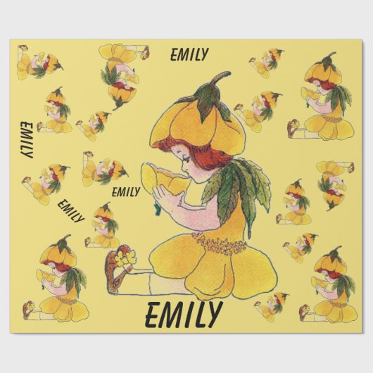 Buttercup Flower Funny Cute Little Girl Cadeaupapier (Vlak)