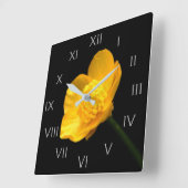 Buttercup Flower Grey Roman Numbers wc. Vierkante Klok (Hoek)