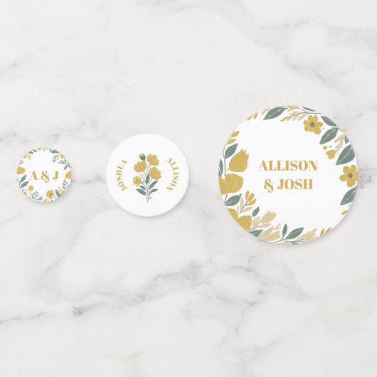 Buttercup Geel Bloemen Moderne bruiloft Confetti (Achterkanten)