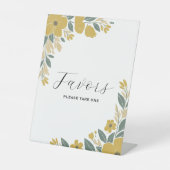 Buttercup Geel bruiloft Receptie Favorieten Reclamebord Met Voetstuk (Voorkant)