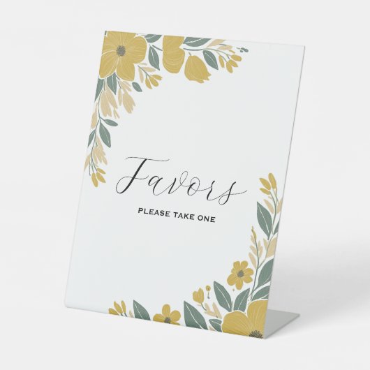Buttercup Geel bruiloft Receptie Favorieten Reclamebord Met Voetstuk (Voorkant)