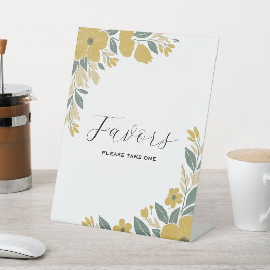 Buttercup Geel bruiloft Receptie Favorieten Reclamebord Met Voetstuk (Insitu)