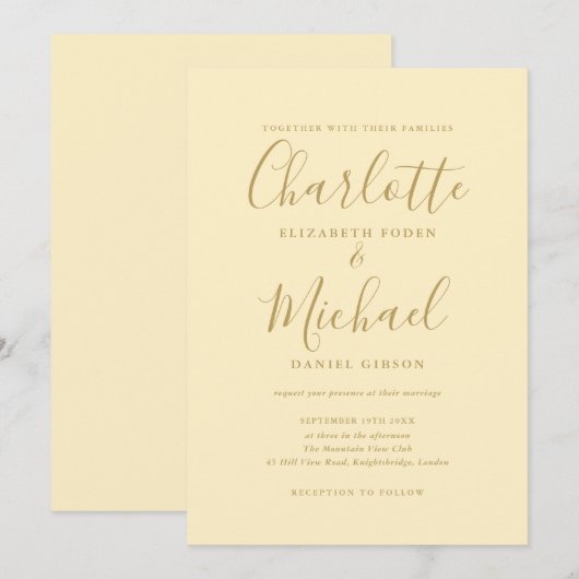 Buttercup geel en goud handtekening bruiloft kaart (Voorkant / Achterkant)