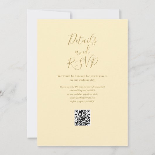 Buttercup Geel en Goud QR Code Wedding Kaart (Achterkant)