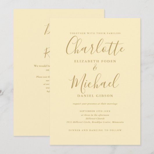 Buttercup Geel en Goud QR Code Wedding Kaart (Voorkant / Achterkant)