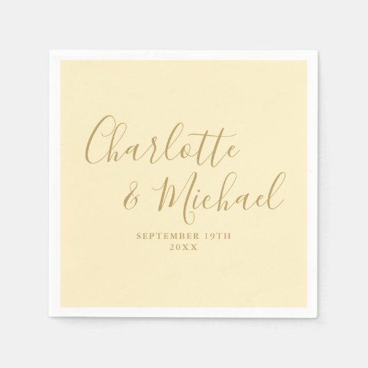 Buttercup Geel en Goud Script bruiloft Servet (Voorkant)