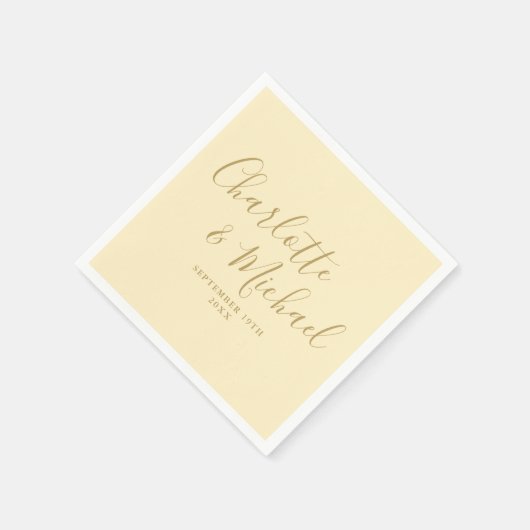 Buttercup Geel en Goud Script bruiloft Servet (Hoek)