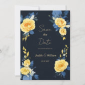 Buttercup geel marineblauw bloemen Save the Date Kaart (Voorkant)