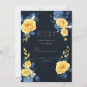 Buttercup geel marineblauw boho bloem RSVP Kaart (Voorkant)