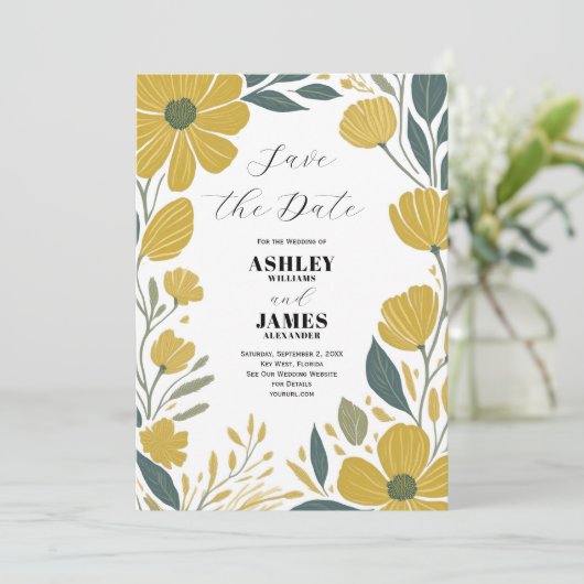 Buttercup Geel Moderne Bloemen Bewaar de Datum Kaart (Staand voorkant)