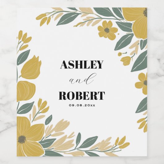 Buttercup Geel Moderne Bloemen Huwelijk Wijn Etiket (Enkel label)