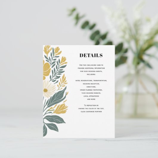 Buttercup Geel Moderne Bloemen Trouwdetails Informatiekaartje (Staand voorkant)