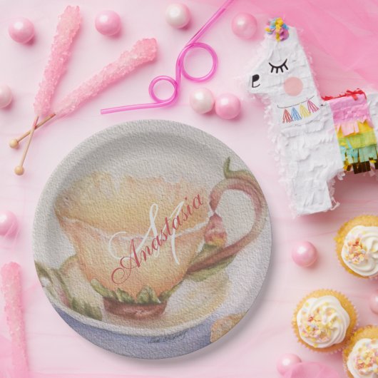 BUTTERCUP TEACUP MONOGRAM PARTIJ PAPIEREN BORDJE (Feest)