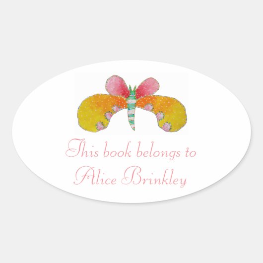 Buttercup Vlinder Boekplaat Ovale Sticker (Voorkant)