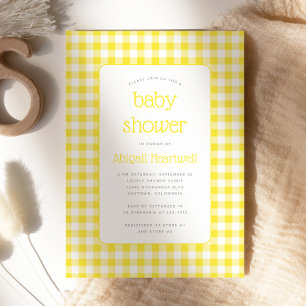Buttercup Yellow Gingham Check Baby shower Kaart