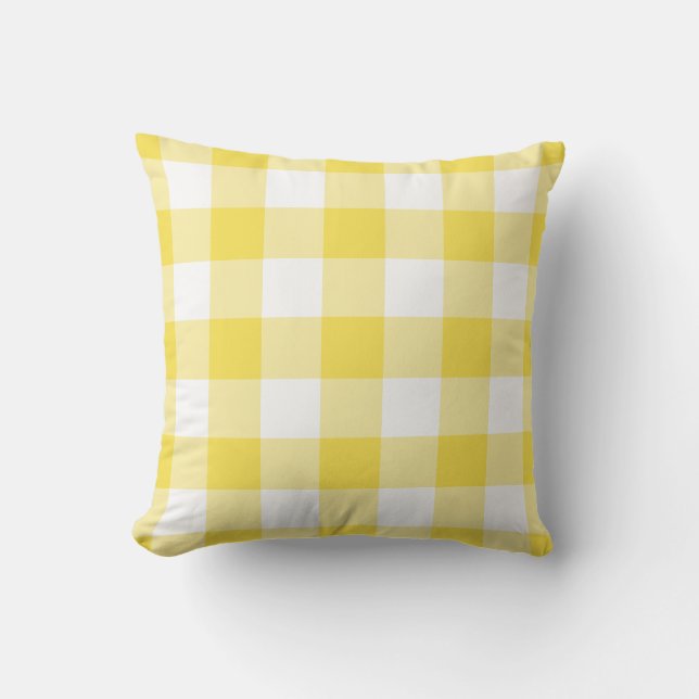Buttercup Yellow Gingham Check Plays Patroon Buitenkussen (Voorkant)