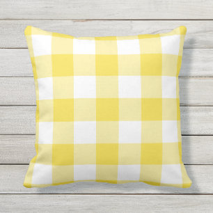 Buttercup Yellow Gingham Check Plays Patroon Buitenkussen