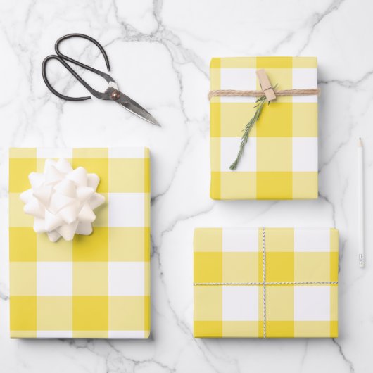 Buttercup Yellow Gingham Check Pset Inpakpapier Vel (Voorkant)