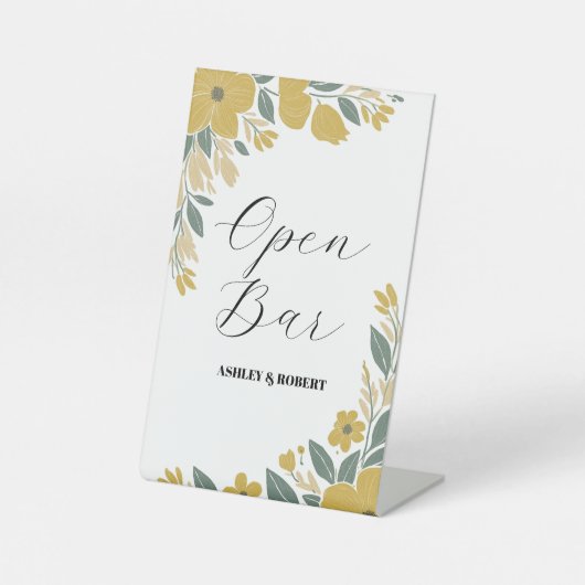 Buttercup Yellow Wedding Receptie Open Bar Reclamebord Met Voetstuk (Voorkant)