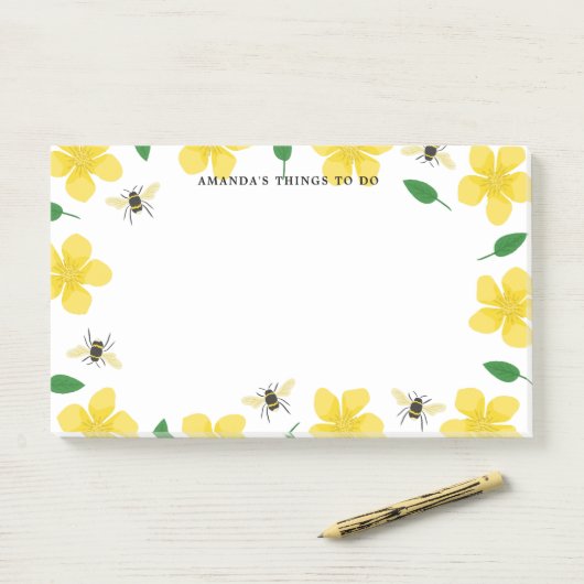Buttercups & Bees - Aangepaste naam Post-it® Notes (Op bureau)