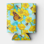 Buttercups, Bijen en Vlinders op Wolken Blikjeskoeler (Voorkant)