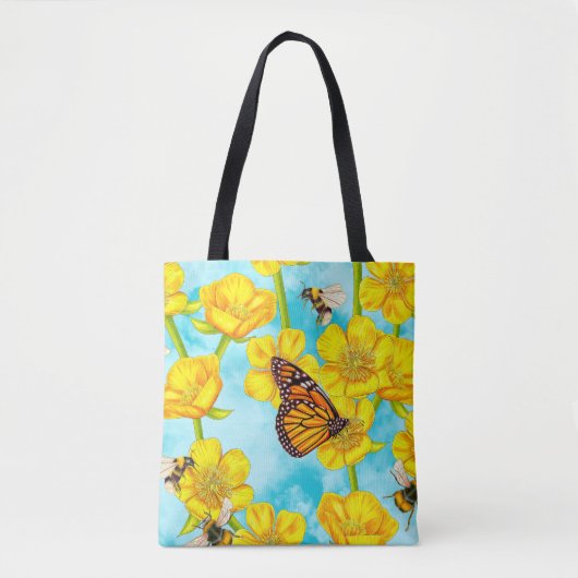 Buttercups, Bijen en Vlinders Tote Bag (Voorkant)